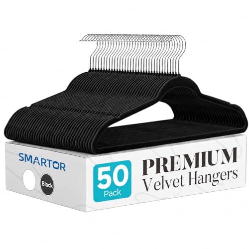 Smartor Black Velvet Hangers 50 Pack, Non Slip Space-Saving Clothes Hangers - color: Black, size: 50 Pack