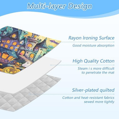 Cute Cartoon Halloween Bat Castle Ghost Pumpkin Ironing Mat Thickened Ironing Blanket Travel Portable Double-Side Using Ironing Pad Travel Isolate Heat Pad Cover for Washer Dryer Table Top Coun - color: Cute Cartoon Halloween Bat Castle Ghost Pumpkin