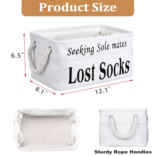 Lost Socks Basket for Laundry Room, Fabric Missing Sock Holder - color: White