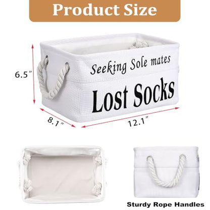 Lost Socks Basket for Laundry Room, Fabric Missing Sock Holder - color: White