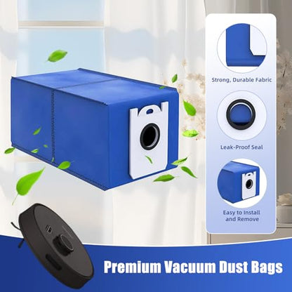 6-Pack Dustin & Orb-i Replacement Dust Bags for bObsweep Dustin & Orb-i Self-Emptying Robot Vacuum - 3.5L High Capacity Advanced Filtration Bags with Cleaning Brush (Blue)