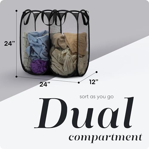 Handy Laundry Double Pop Up Laundry Hamper, 2 Section Mesh, Black - color: Black