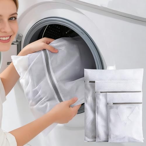 3PCS Mesh Laundry Bags, Protective Washing Bags with Zipper, Delicates Anti Tangle Anti Pilling Travel Storage, White, MIX - size: MIX