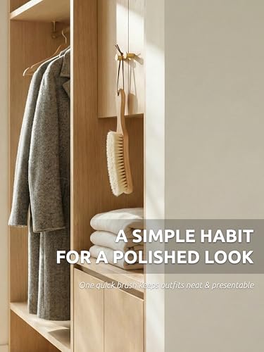 TAKAVU White Boar Clothes Brush for Suits, Large Beech Wood Handle - color: White Boar Bristle