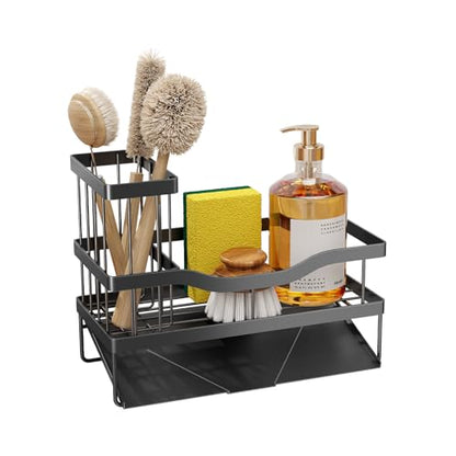 Sponge Holder for Kitchen Sink, Mecyfaty Sink Caddy with Self Drain Tray, Kitchen Sink Organizer, Stainless Steel Countertop Sink Sponge Holder for Dish Soap Kitchen Organizers and Storage Accessories