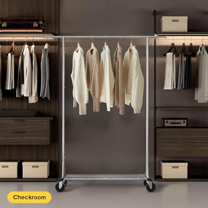 Heavy Duty Rolling Garment Rack with Wheels, 550LBS Clothing Rack (Silver) - color: Silver