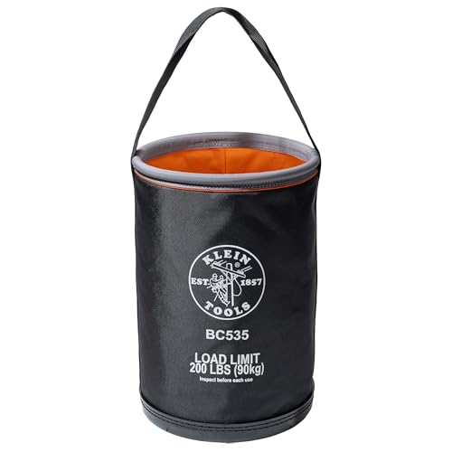Klein Tools BC535 Straight Bucket, 17-Inch Utility Bucket, 200-Pound Load, 1680D Nylon, Drain Holes, Reinforced Straps, Hi-Vis Orange Interior - size: Nylon, 200-Pound Load