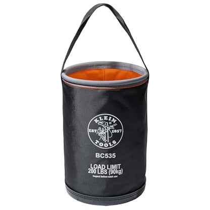 Klein Tools BC535 Straight Bucket, 17-Inch Utility Bucket, 200-Pound Load, 1680D Nylon, Drain Holes, Reinforced Straps, Hi-Vis Orange Interior - size: Nylon, 200-Pound Load