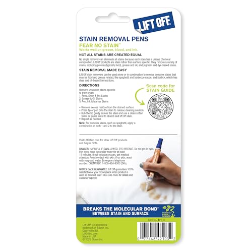 Lift Off 42103 Stain Removal Pens, Targeted Stain Remover for Clothes, Fabric, and Upholstery, Removes Food, Grease, Oil, Ink, and Pet Stains, Portable On-the-Go Cleaning Pens