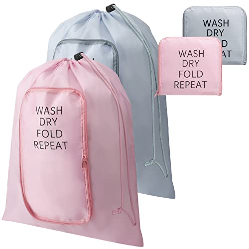 Boao 2 Pcs Travel Laundry Bag with Drawstring Zipper - color: Pink, Gray, size: Classic
