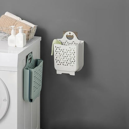 2PCS Hanging Laundry Basket with Carry Handle, Foldable Plastic Laundry Hamper, Wall Hanging Storage Basket, Dirty Clothes Storage Bin Multi-function Storage Container (White,Small) - color: White
