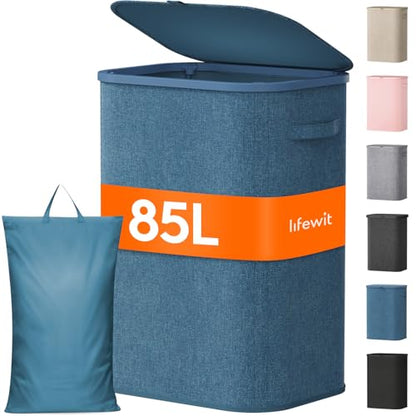 Lifewit 85L Large Laundry Hamper with Lid, Removable Inner Bag, Dark Blue - color: Dark Blue, size: 85L