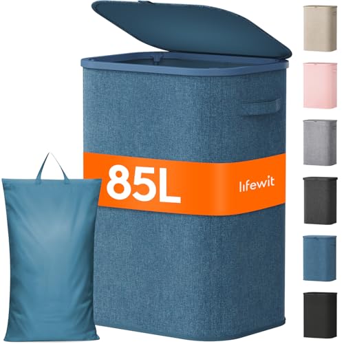 Lifewit 85L Large Laundry Hamper with Lid, Removable Inner Bag, Dark Blue - color: Dark Blue, size: 85L