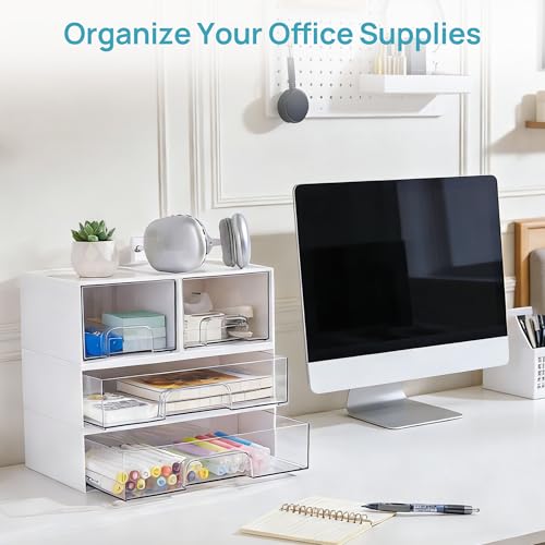Vtopmart White Stackable Storage Drawers, 2 Pack Wide Organizers - style: 2pack Wide White