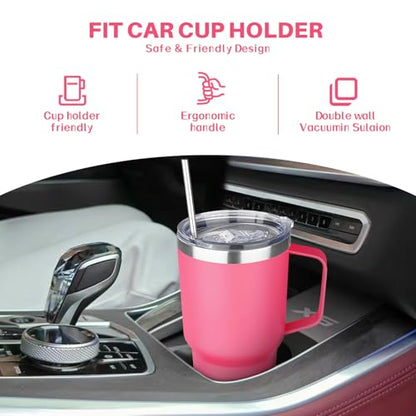 30 oz Tumbler with Handle, Stainless Steel Insulated Tumbler with Lid and Straw, Double Wall Vacuum Coffee Mug Tumbler, Insulated Coffee Thermal Cup for Cold and Hot (Peach Pink) - color: Peach Pink, size: 30 Ounces