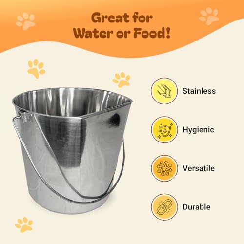 ADVANCE PET PRODUCTS 13 Quart Heavy Duty Stainless Steel Flat Side Bucket | Durable Food & Water Pail for Dogs, Cats, Kennels, Cages and Critter Crates | Multi-Purpose Bucket - size: 13 Quart - Not Hooked