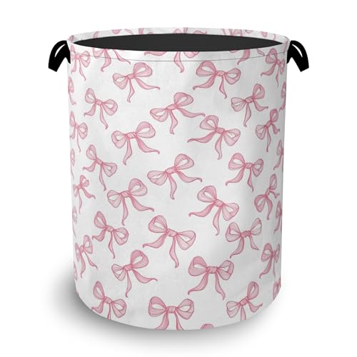 Cute Pink Bow Laundry Basket,Foldable Oxford Cloth Tote Bag Laundry Hamper Clothes Storage Bucket Organizer for Bedroom Laundry Storage Dormitories 16" x 20.8" - color: Cute Pink Bow