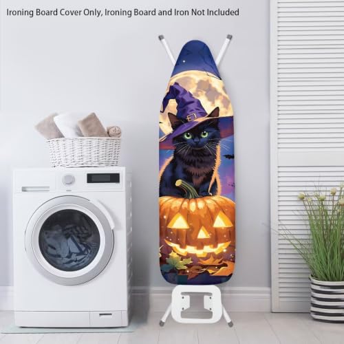 Black Cat Pumpkin Ironing Board Cover and Pad Cover with Padding Standard Size Heat-Resistant Ironing Board with Elastic Edges Iron Boards Covers - color: Black Cat Pumpkin 5