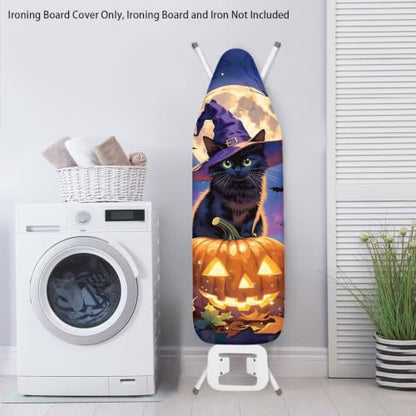 Black Cat Pumpkin Ironing Board Cover and Pad Cover with Padding Standard Size Heat-Resistant Ironing Board with Elastic Edges Iron Boards Covers - color: Black Cat Pumpkin 5