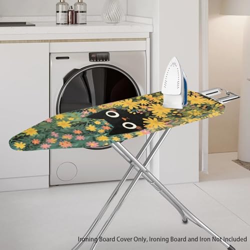 Cat Flower Ironing Board Cover and Pad, 16x55 Inches Standard Size Heavy Duty Silicone Ironing Board Cover Iron Boards Covers with Elastic Edge - color: Cat Flower2