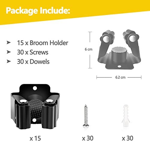Verdenu 15 Pack Broom Holder Wall Mount, Stainless Steel Mop and Broom Holder with Screws, Garden Tool Storage Organizer for Kitchen, Home, Bathroom, Garage, Black - color: Black, size: 15 Pack