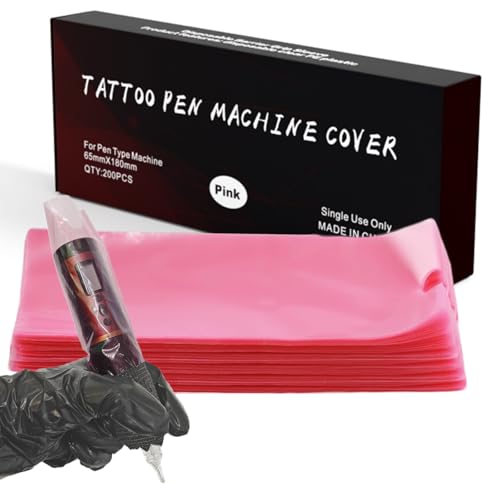 Yugui 200pcs Tattoo Machine Pen Covers Bags - Tattoo Gun Sleeves 2.4x7" - color: Pink, size: 200pcs