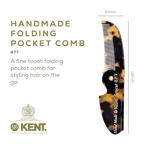 Kent 87T TY Handmade Folding Pocket Comb for Men, Fine Tooth Hair Comb Straightener for Everyday Grooming Styling Hair, Beard or Mustache, Use Dry or with Balms, Saw Cut Hand Polished, Made in England - color: Yellow Tokyo, size: Pack of 3