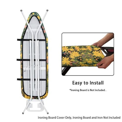 Cat Flower Ironing Board Cover and Pad, 16x55 Inches Standard Size Heavy Duty Silicone Ironing Board Cover Iron Boards Covers with Elastic Edge - color: Cat Flower2