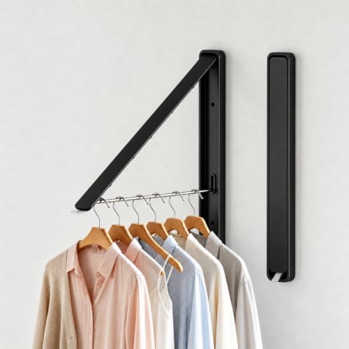 Folding Clothes Hanger Rack Wall mounted for Laundry Clothes Drying Rack - color: Black, size: 2 Rack