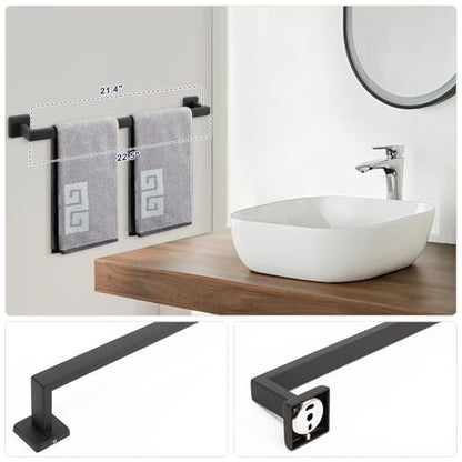 NearMoon 5 Pieces Bathroom Hardware Set 304 Stainless Steel, Square Towel Rack Kit - 24" Towel Rod + Towel Ring + Toilet Paper Holder + 2 Robe Hooks, Wall Mounted Bath Accessories (Matte Black) - color: Matte Black, size: 24 inch