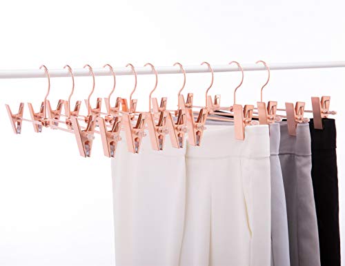 13 Inch Heavy Duty Rose Gold Copper Metal Slack Hanger, Pants & Skirt Hanger with Adjustable Clips - Pack of 10pcs (Rose Gold, 10)