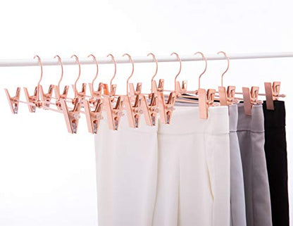 13 Inch Heavy Duty Rose Gold Copper Metal Slack Hanger, Pants & Skirt Hanger with Adjustable Clips - Pack of 10pcs (Rose Gold, 10)
