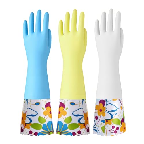 Bamllum 16-Inch Latex-Free Cleaning Gloves, Cotton Flocked Liner, Medium - color: Blue+yellow+white, size: Medium