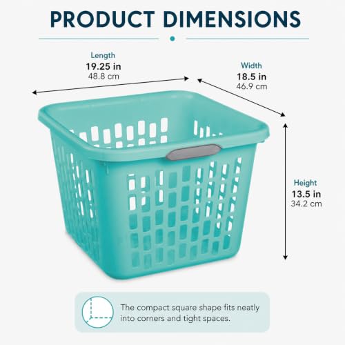Teal Laundry Basket 1.5 Bushel Square with 2 Handles - color: Blue 1.5 Bushel