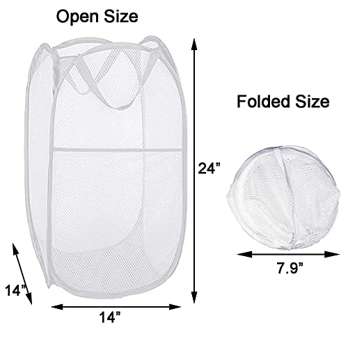 Pack of 2 Pop Up Laundry Hampers, Collapsible Mesh Laundry Baskets, Foldable Clothes Hampers for Bathroom, College Dorm, Travel (White) - color: White