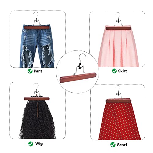 Nature Smile Wooden Pants Skirt Hangers, Smooth Finish Solid Wood Non Slip Jeans Slack Clamp Hangers Hair Extension Hangers (10 Pack Cherry)… - color: Cherry
