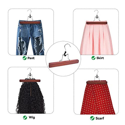Nature Smile Wooden Pants Skirt Hangers, Smooth Finish Solid Wood Non Slip Jeans Slack Clamp Hangers Hair Extension Hangers (10 Pack Cherry)… - color: Cherry