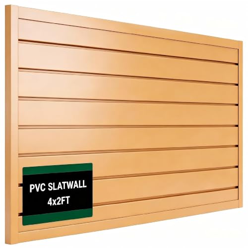 Slat Wall Paneling 4x2 ft Garage Organizer Storage Systems, Heavy Duty PVC Slatwall Panels for Garage Organizer Product, PVC Wall Mounted Tool Storage Slate Board for Home and Workshop (Woodgrain) - color: Woodgrain, size: 4X2FT