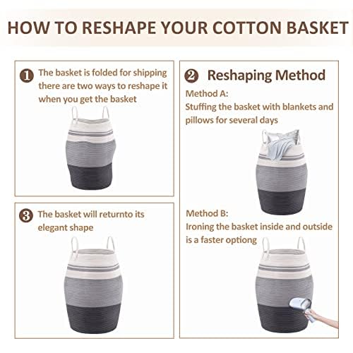 Extra Large Laundry Hamper Basket 105L Woven Blanket Basket, Grey - color: Grey & White, size: 105L