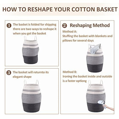 Extra Large Laundry Hamper Basket 105L Woven Blanket Basket, Grey - color: Grey & White, size: 105L