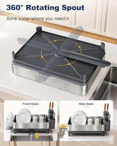 SNTD 304 Stainless Steel Dish Drying Rack for Small Kitchen Counter, Grey - color: Gray