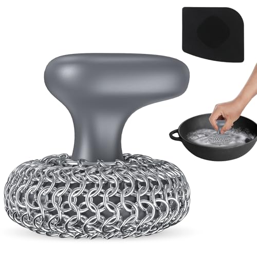Cast Iron Scrubber Dish Scrub Brush 316 Chainmail Scrubber for Cast Iron - color: Gray