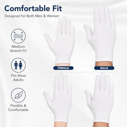 12 Pairs White Cloth Gloves, Soft Breathable Stretch Gloves for Jewelry, Coin Handling, Inspection, Photography, Serving, Costume, and Light Work,L size