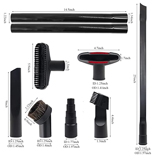 11 Pcs Universal Vacuum Attachments for Shop Vac Accessories - 2 1/2" to 1 1/4" Hose Adapter for Shop Vac, 1 7/8" to 1" Vacuum Hose Adapter, 1 1/4" Vacuum Floor Brush Flexible Crevice Tool