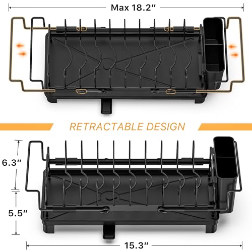 Small Dish Drying Rack - Expandable Dish Drying Rack with Drying Tray - size: In Sink (Small)