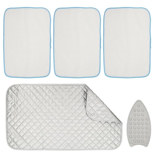 6 Pcs Portable Ironing Mat Set, Foldable Iron Mat for Ironings, Iron Pad, Magnetic Ironing Mats for Table Top for Travel Office Student Dormitory (with Silicone Irons Holder & 4 Heat Resistant Mesh)