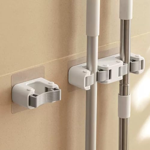 Broom Holder Wall Mount Self Adhesive, No-Drill Mop Grip Double Clip - size: 1 Double clip