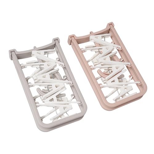Clothes Drying Racks 2 Pack Small Folding Portable Hangers with 12 Clips - color: Gray,light Pink-2 Pack
