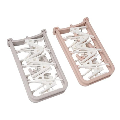 Clothes Drying Racks 2 Pack Small Folding Portable Hangers with 12 Clips - color: Gray,light Pink-2 Pack