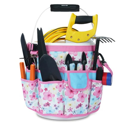 MELOTOUGH Bucket Caddy Organizer Bucket Tool Organizer for Garden Tools Fit 3.5 to 5 Gallon Bucket (Pink Flower) - color: Pink Flower